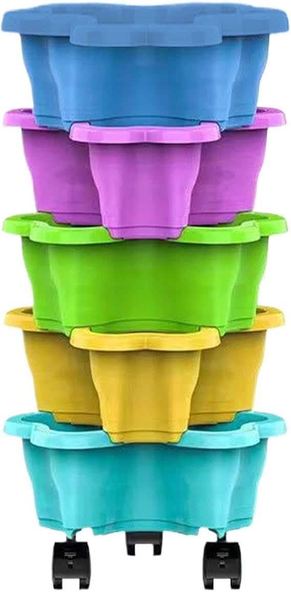 Stackable Plant Tower for Strawberries & Herbs - 4/5 Tier Self-Watering Vertical Planting System with Drainage & Wind Protection, Multilayer Flower Pot for Garden, Yard, Patio