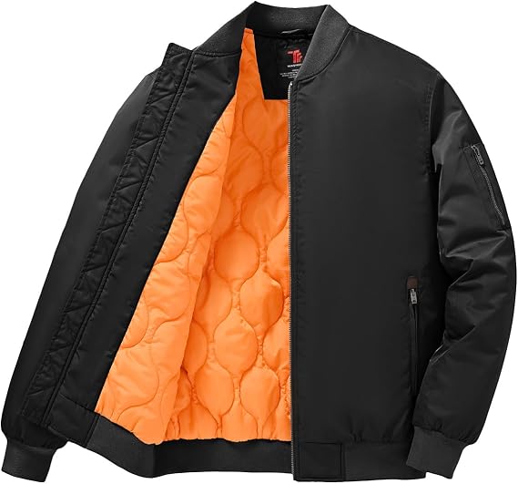 TBMPOY Men's Bomber Jacket Fall Winter Warm Windbreaker Padded Coats Casual Full Zip Stylish Glossy Varsity