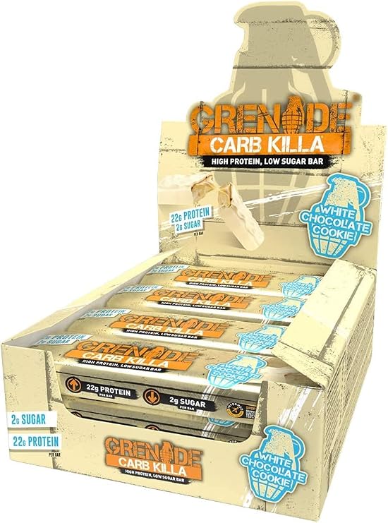 GRENADE Protein Bar 60 g x 12 Adet — Yüksek Protein, Düşük Şekerli Sporcu Barı, Diyet Dostu Atıştırmalık (Beyaz Çikolata&Kurabiye)