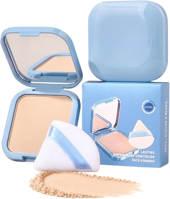 Oil Control Pressed Powder,Pore-Blurring Lightweight Foundation Setting Powder for Mature Skin, Translucent Matte Finish,Waterproof, Sweat-Resistant Long-Lasting Face Powders, Natural Beige
