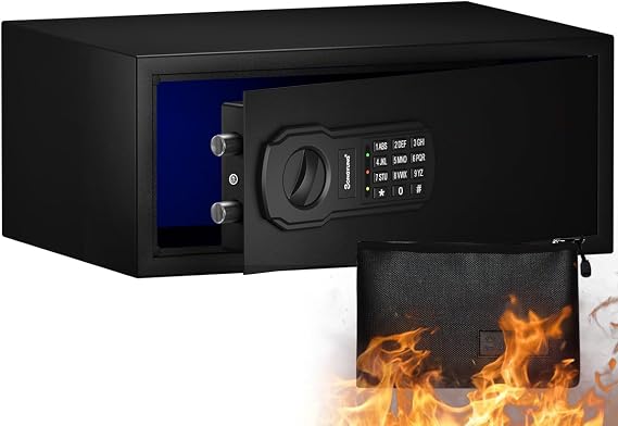 Fire Resistant Safe Box with Fireproof Waterproof Bag and Sensor Light,0.7 Cubic Feet Money Safe with Emergency External Power Supply,Electronic Digital Security Safe