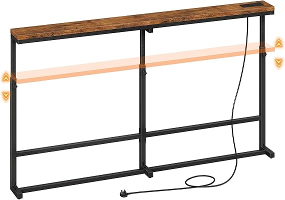 HOOBRO 160 cm Slim Console Table with Charging Station, Height Adjustable