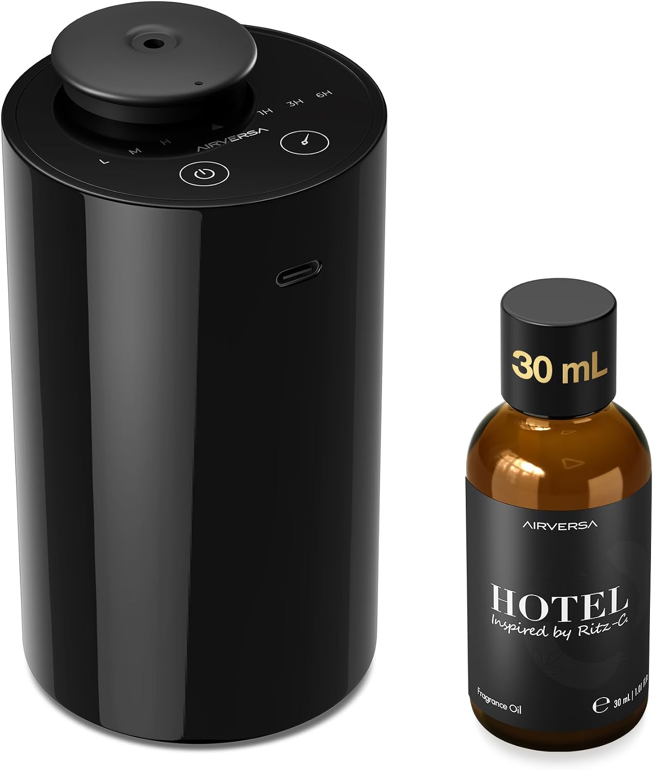 Waterless Essential Oil Diffuser Starter Kit 30ml Hotel Scented Fragrance Oil Ritz Carlton Inspired Battery Operated Mini Scented Air Machine Portable Diffuser for Home, Car, Office, Black AN6