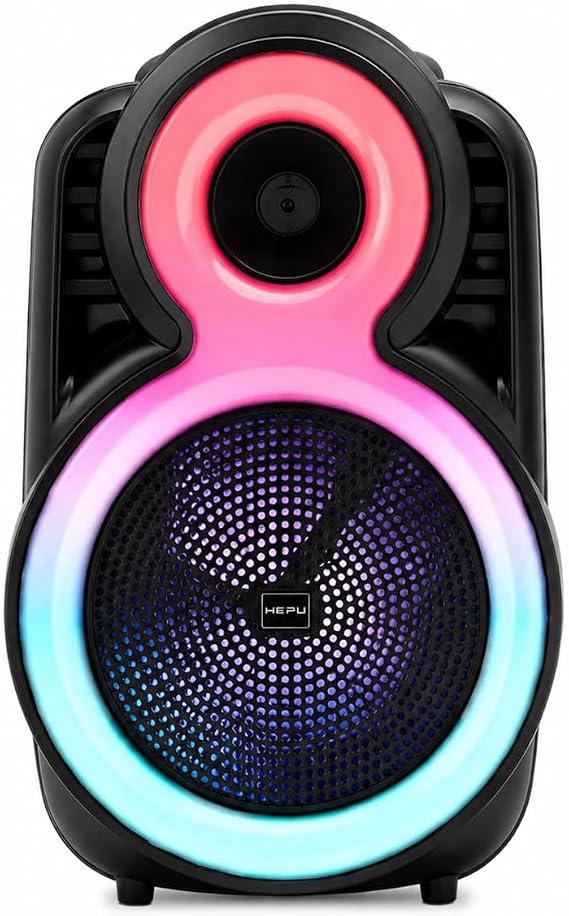 HEPU HP-115 Partybox Bluetooth Hoparlör – 8” Hoparlör 20W Güç RGB Işık TWS Destekli