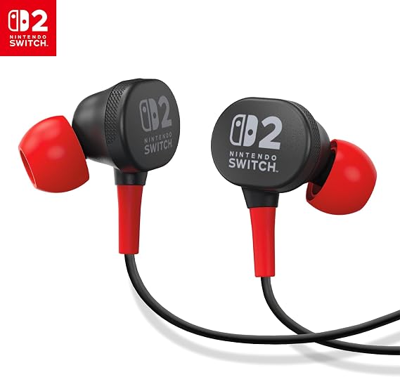 PowerA Wired Earbuds for Nintendo Switch 2- Black, Officially Licensed, 8 mm Speaker Drivers, in-Ear Design, 3 Swappable Tips, Includes Drawstring Storage Bag