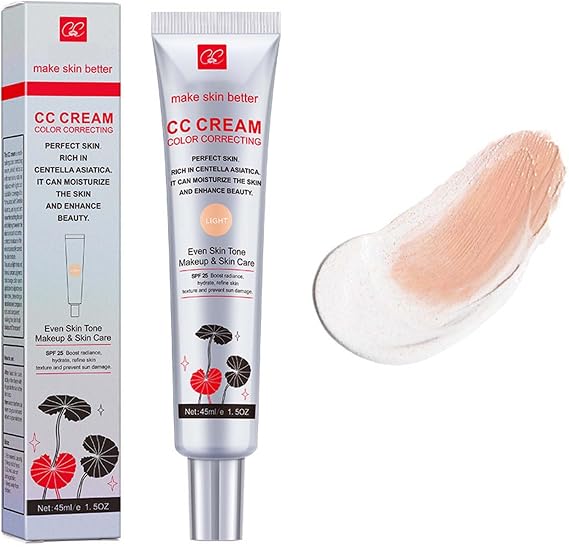 CC Cream with Centella Asiatica - SPF 25 CC Cream Foundation - Concealer Full Coverage Moisturiser Silky cream Even Skin Tone - Color Correcting Makeup Suitable for All Skin (Light)