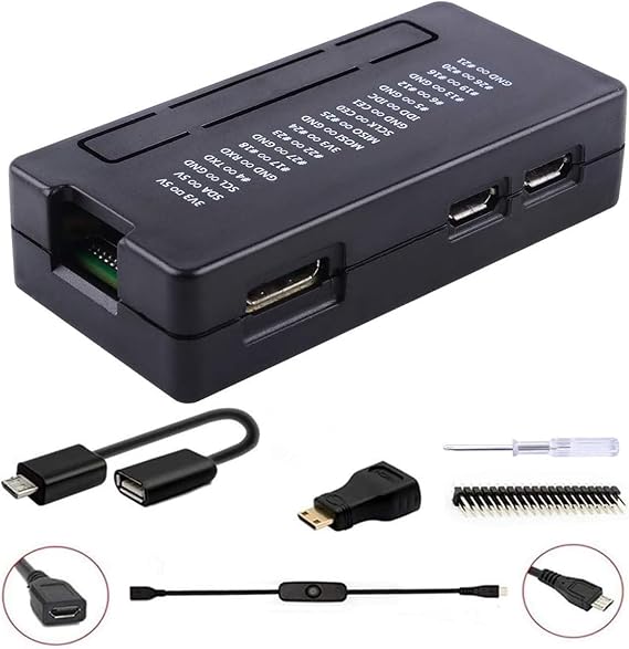 GeeekPi Raspberry Pi Zero/Zero W/Zero W 2 Case, 7 in 1 Basic Starter Kit with ABS Raspberry Pi Zero Case, 20Pin GPIO Header, OTG Cable, Switch Cable, HDMI Adapter, Heatsink and Screwdriver (Black)