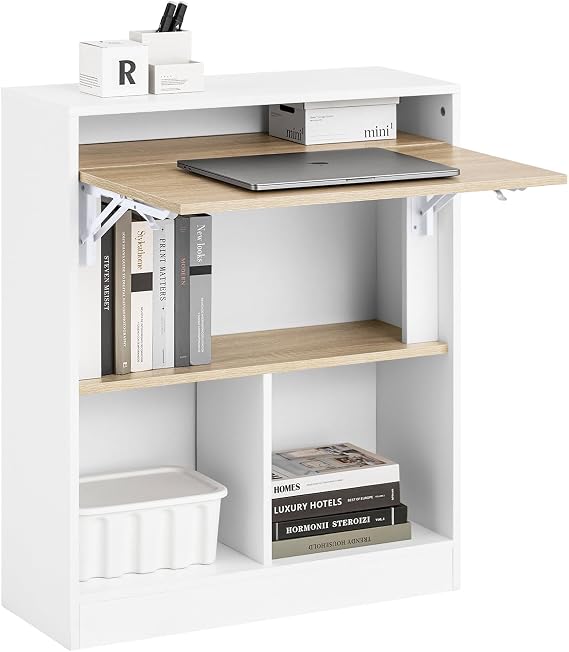 SoBuy Wall Mounted Folding Desk 70cm with 5 Storage Shelves for Home Office