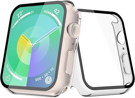 [2 Pack] JULK Case for Apple Watch 45mm Compatible with Series 9 / Series 8 / Series 7, iWatch Cover with Hard PC Bumper & Rigid Ultra-Thin Tempered Glass Screen Protector [2 Transparent]