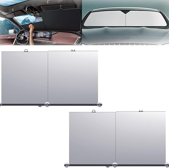 Automatic Retractable Car Sunshade, 2024 New Retractable Sunshade for Car Windshield, Universal Fit, UV and Heat Protection (2pcs)