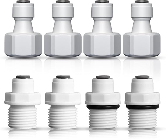 RO Water Purifier Fitting - ShiningUU 8-Pack 1/4" Water Filter Quick Connector to 1/2" Male Thread/Female Thread Straight Adaptor | Push-Fit Tool-Free Installation for Water Filter Systems