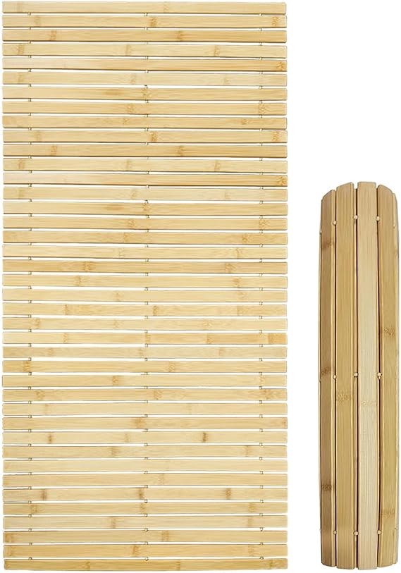 Sauna Bench Mat Wooden Bath Mat 100 x 50 cm, Outdoor Sauna Accessories Rectangular Bamboo Bath Mat, Bamboo Mat with Anti Slip Bathroom for Shower Spa Sauna ﻿