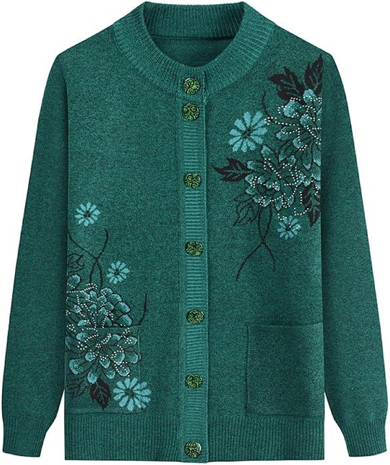 Middle-Aged And Elderly Knitted Cardigan-Vintage Floral Embroidered Jacket Women'S Spring And Autumn Mother Wear Flower Warm Sweater