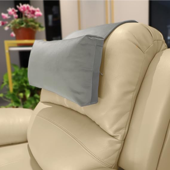 Non-Slip Head Pillow for Recliners - Neck Support Cushion with Velvet Cover for Pain Relief at Home, Office and Travel (Light Gray)