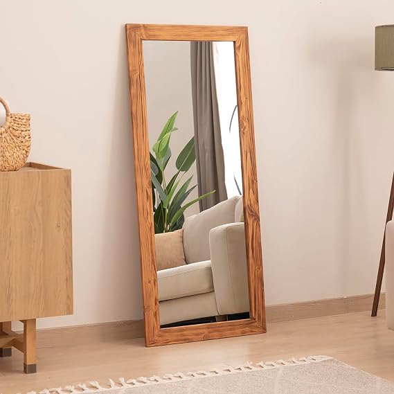 Dfn Wood Masif Ahşap Dikdörtgen Dekoratif Duvar Salon Ofis Boy Aynası 130x60 Cm