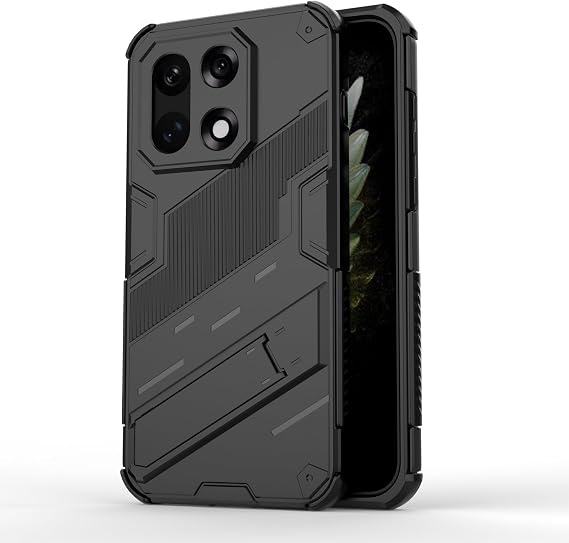 Case for OnePlus 15, Military Armor Phone Case Cover Hard PC Silicone Tpu Bumper with Foldable Stand. Black