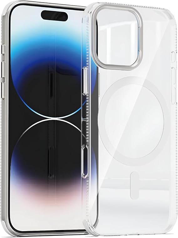 magsafe Transparent Case compatible with URUCHI iPhone 16 Pro Max – Four Corner Impact Protection, Metal Camera Frame and Keys, Yellowing Resistant Transparent Back Surface, Platinum Series, White