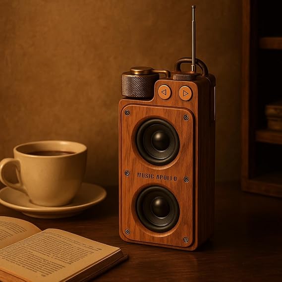 Coverzone Yeni Nesil Radyo USB SD FM Aux Bluetooth Müzik Kutusu Retro El Tutamaçlı Şarj Edilebilir M113 Koyu Kahve (A8 - Kahverengi)