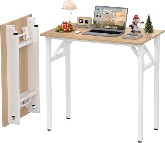 80 x 50 cm Folding Desk Small Computer Desk Space-Saving Laptop Table for Office Home Office (Wood-C)