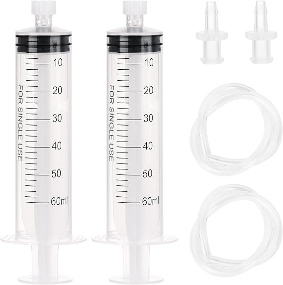 DEPEPE 60ml プラスチックシリンジ 2個 13インチのプラスチックチューブとルアー接続 科学研究所、測定、散水、補充、ろ過、給餌用