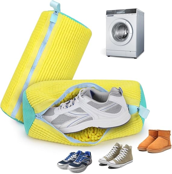 TeamSky 2-Piece Set of Shoes, Washing Net, Machine Washable, Laundry Net, For Top Wear, Washable Shoes in the Washing Machine, Durable, Laundry Bag, Prevents Deformation of Sneakers, Inserts, Shoes, Wash Net, Home Use Yellow