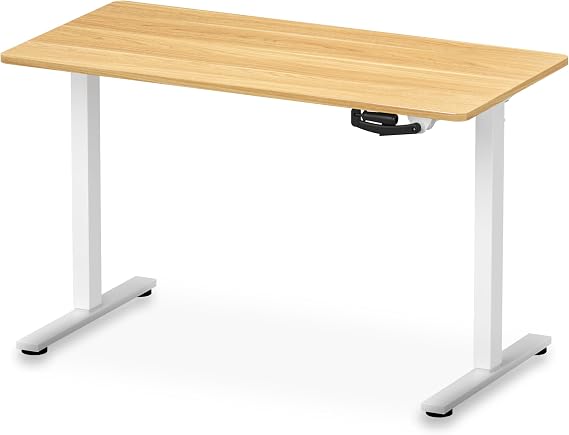 FLEXISPOT Manual Rising Desk, Standing Desk, Height Adjustable, Computer Desk, Office Table H1, Feet White + Top Board Maple