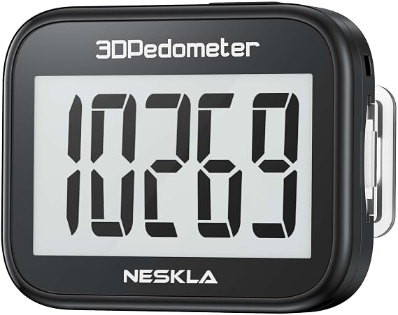 NESKLA 3D Pedometer, Simple Step Counter with Large LCD Display for Walking