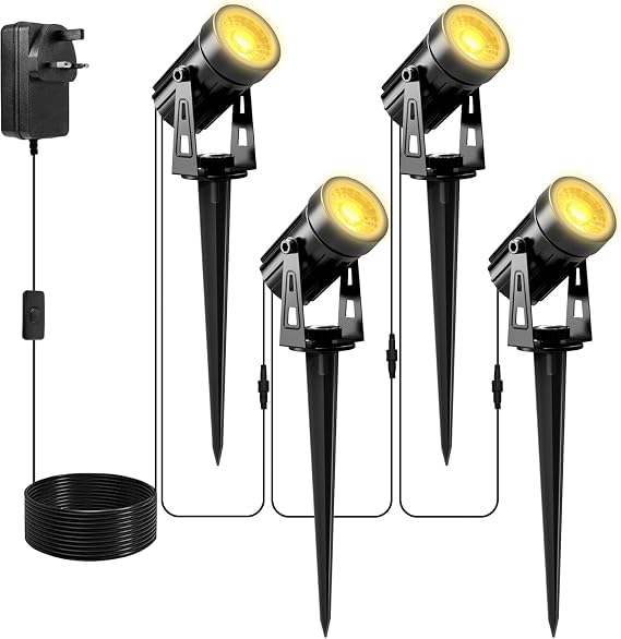 NATPOW Spotlight, 2-in-1 Solar Garden Lights, IP65 Waterproof, Auto-ON/Off Outdoor Landscape Spotlight Wall Lights Garden Lighting for Trees, Yard, Garden Path (3000K) [Energy Class A+]