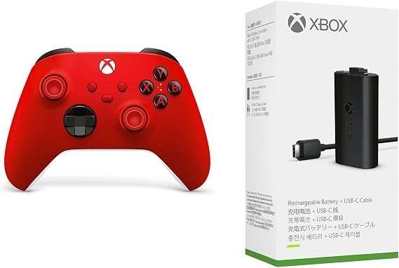 純正品Xbox ワイヤレス コントローラー （パルス レッド） + 充電式バッテリー + USB-C ケーブル セット