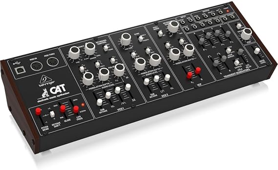 Behringer CAT legendary paraphonic analogue synthesizer with two VCOs 4 mixable waveforms external signal processor 16-voice poly chain and Eurorack format.