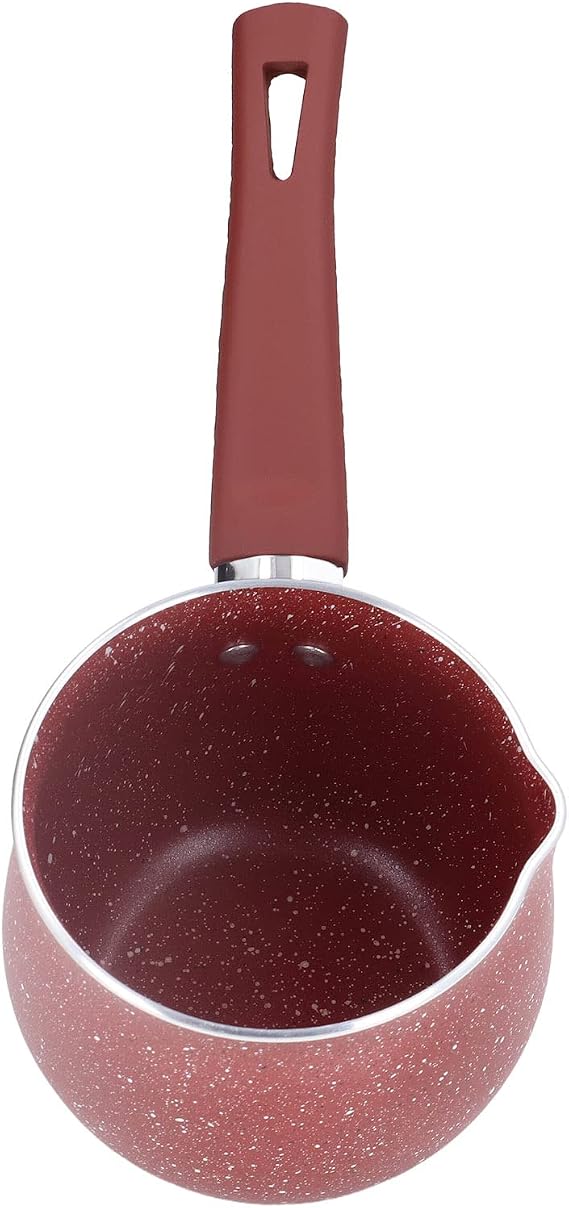 Single Handle Coffee Warmer Pot Non Stick Milk Pan Mini Boiling Pot Anti Scalding 3 Servings Aluminum Alloy 10cm (Red)