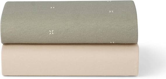 Snuz Bedside Crib Fitted Sheets - Fits All SnuzPod Cribs, 100% Jersey Cotton SnuzPod Sheets, Machine Washable, Tumble Dryer Safe, Breathable, Universal Fit 44x80cm, 2 Pack, Sage Cross