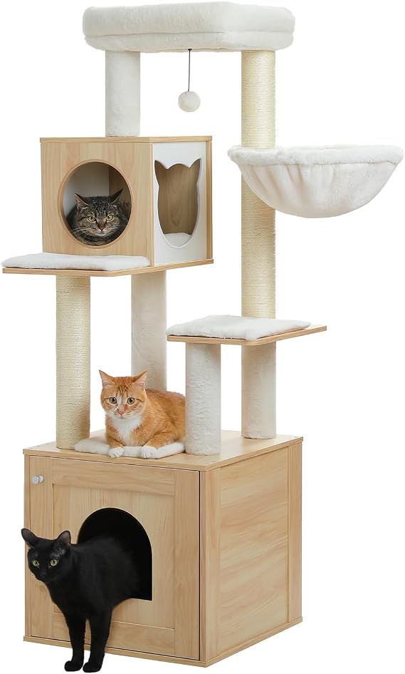 PAWZ Road Wood Cat Tree Tower 146cm with Litter Box Enclosure Large