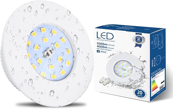 HiBay 20x 5W LED Downlights IP44 Recessed Spotlights Ceiling Lights 4500K [Energy Class F]