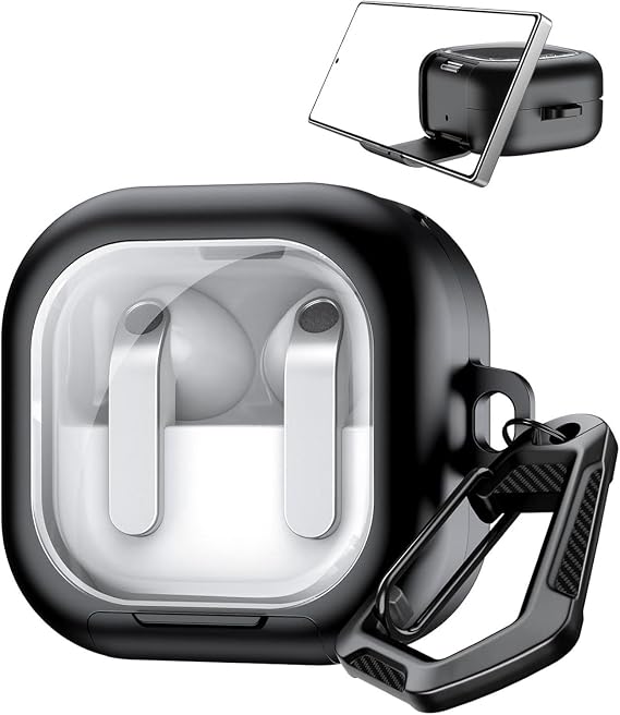 Rongep [Black-Frame] Samsung Galaxy Buds4 Pro/Buds 4 için Kılıf [Fonksiyonel Stantlı Tasarım] Kulaklık Kılıfı [Güvenlik Kilit Tasarımlı] Taşıma Askılı TPU Koruyucu Samsung Buds 4 Pro Kılıf (Siyah)
