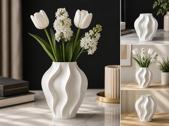 Modern Dalgalı Dekoratif Vazo – Masa ve Raf Süsü