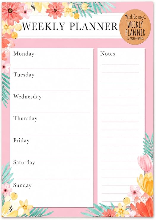 A4 Weekly Planner To Do List, 52 Week Undated Weekly Organiser Pad with Monday to Sunday Sections & Notes Column, Weekly Schedule Planner for Home, Office, Work,