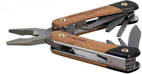 Gentlemen's Hardware Multitools No. 627 Wood Handled Plier Multi-Tool, 12-in-1, Titanium Finish