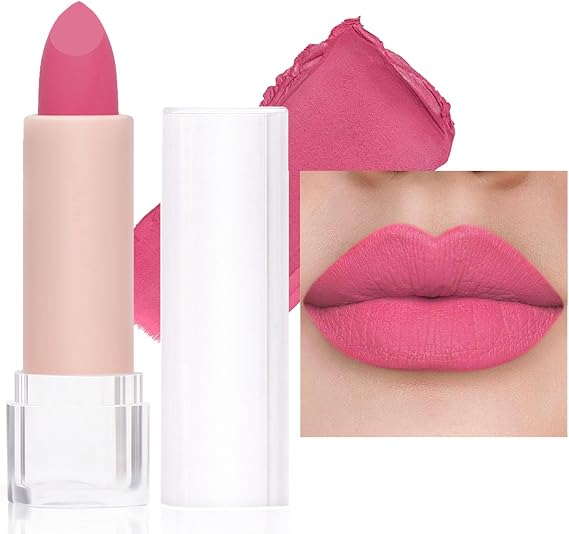 Bright Pink Matte Lip Stick, Light Pink Lipsticks for Women Long Lasting, Smooth Full-Coverage Lipstick, Waterproof Matte Non-Sticky Tinted Lip Balm for Girls & Women