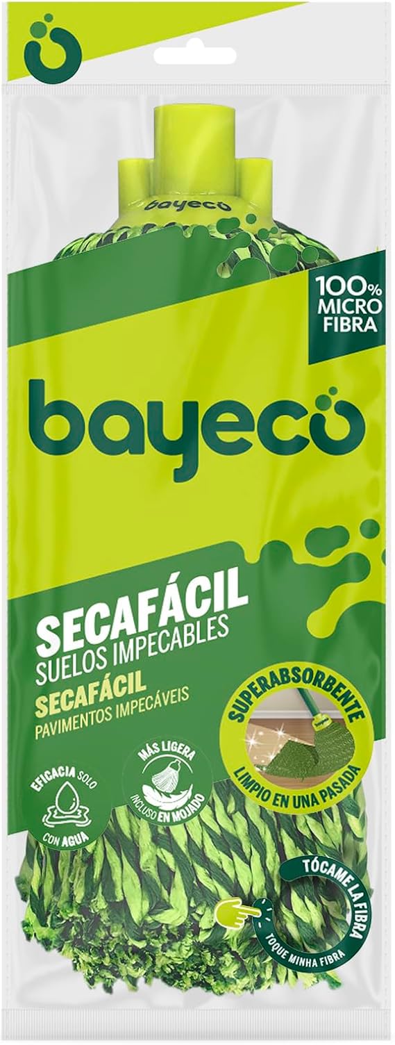 Bayeco - 100% Microfiber Threads Dry Mop - Superior Absorption and Cleaning - Light Even Wet - More Strength and Durability - Green - 1 Unit