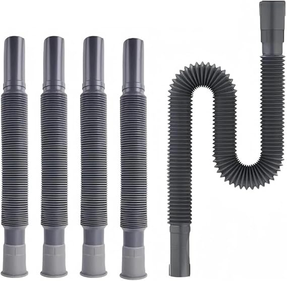 5Pcs Flexible Collapsible & Extendable Waste Water Pipe System for Motorhome, Kitchen Caravan, Bathroom & Sink Connectors Wash Basin Drainage Bath, Sink, Plumbing Accessories Grey