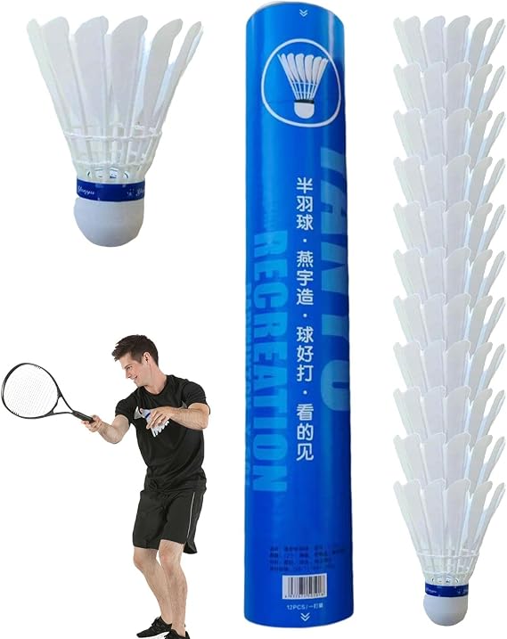 Beginner Badminton Ball, Badminton Feather Blades - 12X Heavy Duty Feather Shuttle Badminton - Batting Practice Supplies for Badminton Birds Men, Women, Youth Players