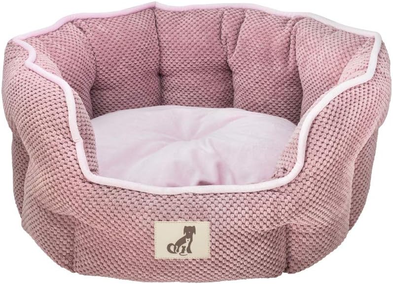 allpetsolutions Alfie Range Dog Bed - Warm, Fleece-Lined Machine Washable Dog Bed with Raised Rim - Calming Pet Sofa & Home Lounger with Extra Soft Reversible, Removable Pillow Cushion - Small, Pink