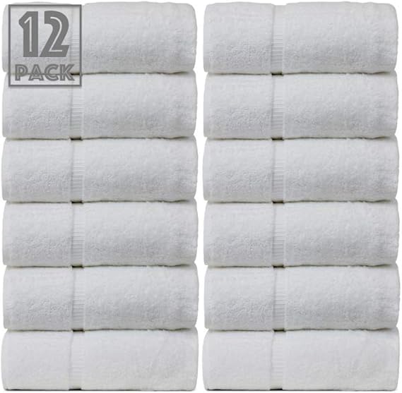 A & B TRADERS 100% Egyptian Cotton White Guest Towels | Pack of 12 | 600 GSM Superior Hotel Quality | Soft and Absorbent | Size 30 x 50 cm