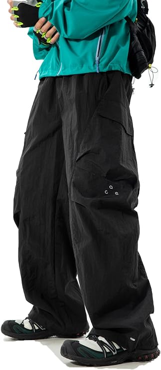 Mens's Baggy Cargo Pants Casual Parachute Pants Loose Fit Hip Hop Harme Lightweight Water Resistant Pants with Pockets