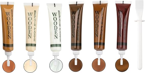 Belligern Laminate Floor Repair Kit 6 Color Wood Filler Pine, Wooden Floor Scratch Repair, Wood Furniture Repair Kit for Cracks, Hole, Laminate Floor Table Door Scratches