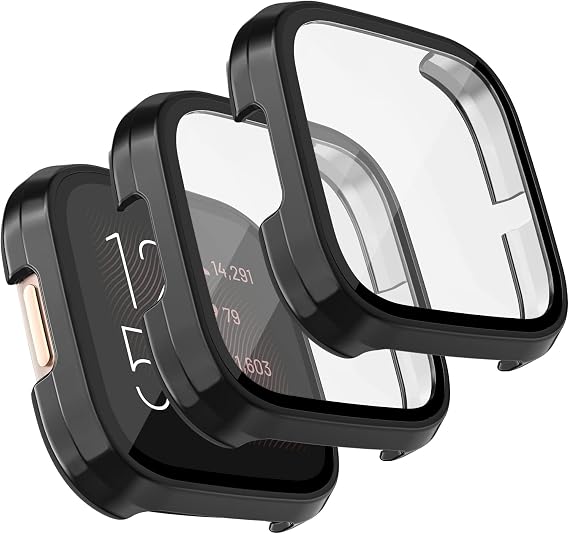 Tobfit Fitbit Versa 2用スクリーンプロテクター HD強化ガラス保護ケース ハードPCケース バンパーカバー フルカバー Fitbit Versa 2スマートウォッチ用 ブラック/ブラック