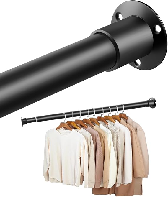 Wardrobe Rail,Extendable Wardrobe Pole 130-208cm,Adjustable Heavy Duty Clothes Rail Pole, Black Telescopic Closet Hanging Rail for Wardrobe,Balcony,Bathroom