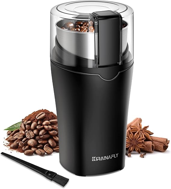 Coffee Grinder Electric 300W, Coffee Bean Grinder with 304 Stainless Steel Blade, 85g Capacity Spice Grinder with Removable Bowl, Multi-Purpose for Coffee Beans Spices Herb Flaxseed Nuts (Deep Gray)