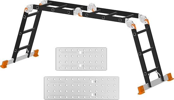 AMHANCIBLE Ladder, Multi-Purpose Folding Ladder, Aluminium Ladder 4x3Steps
